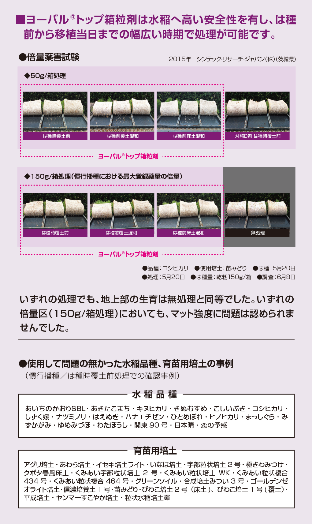 ヨーバル®トップ箱粒剤の水稲への安全性