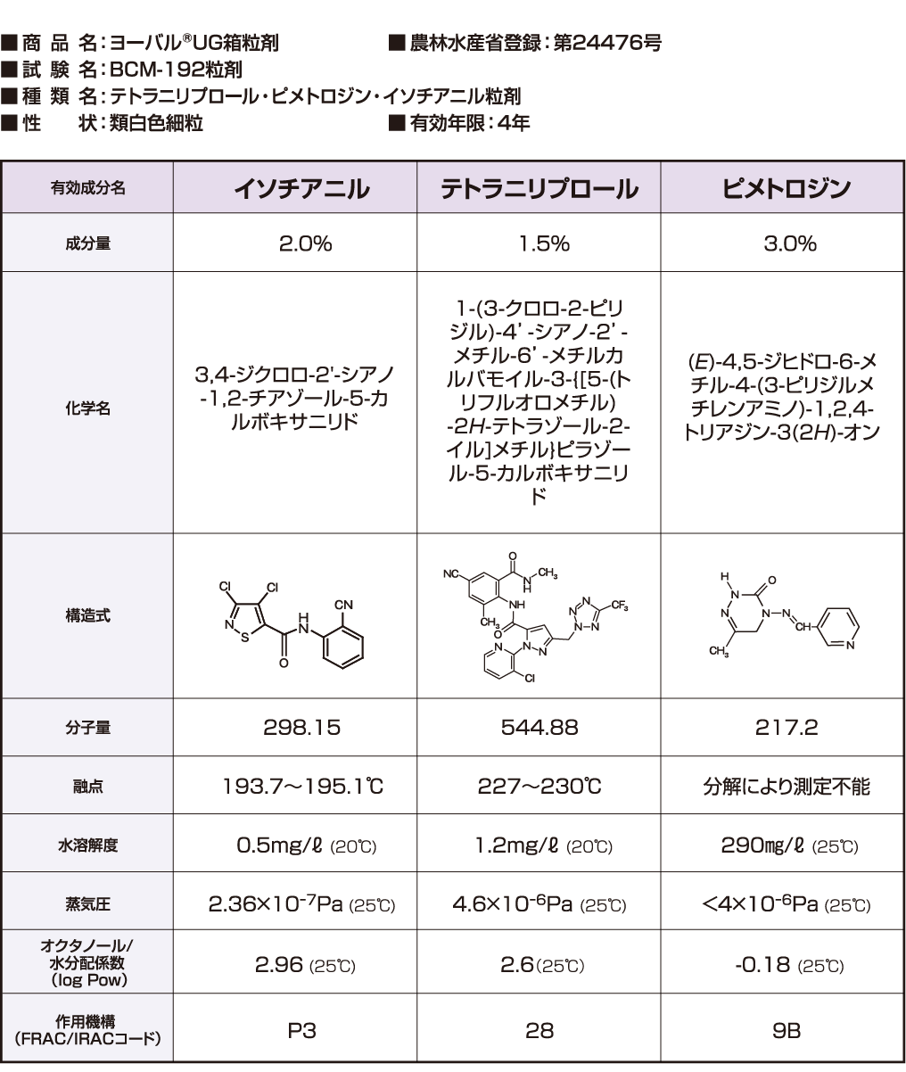 有効成分の名称および物理的化学的性状等